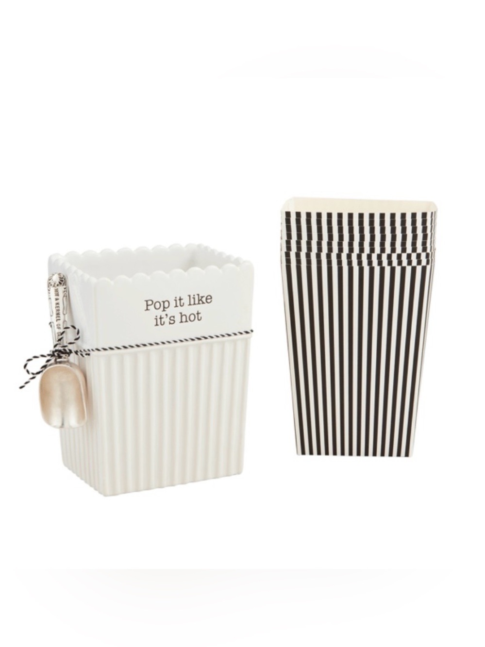 Mud Pie Popcorn Bowl Set Black & White NWT